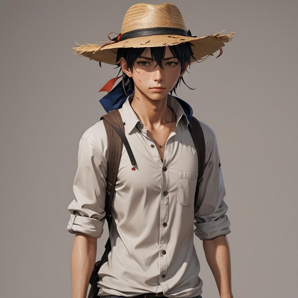 anime boy with straw hat and a scar on his chest