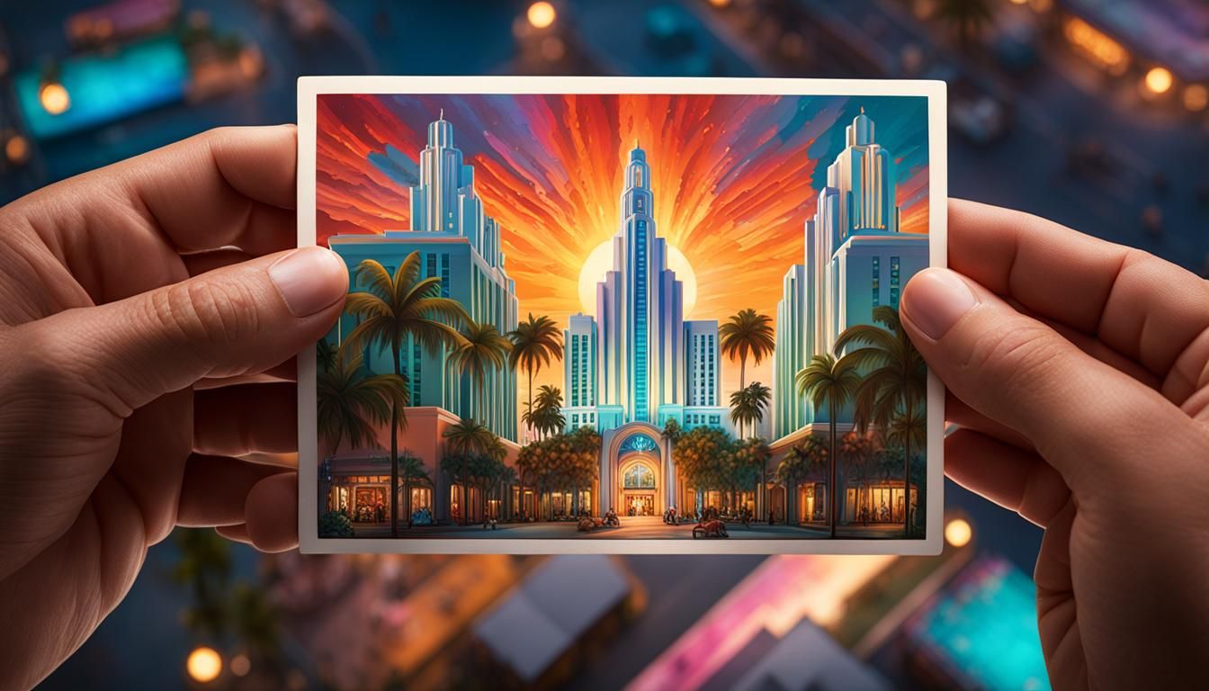 An old-fashioned postcard of Art Deco Miami  by @Bunnzo