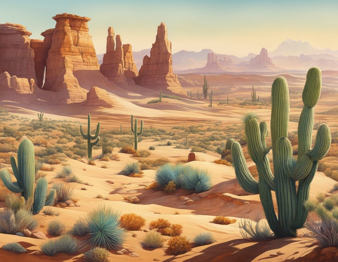 Cozy Wild West Town in Desert Watercolor