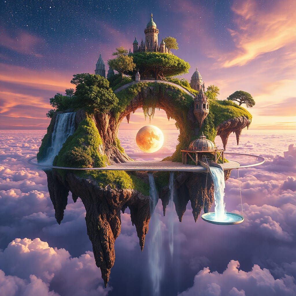 A colossal archipelago of floating islands suspended in the air, each with its own magical ecosystem: ...  by @Open Mind Lover 