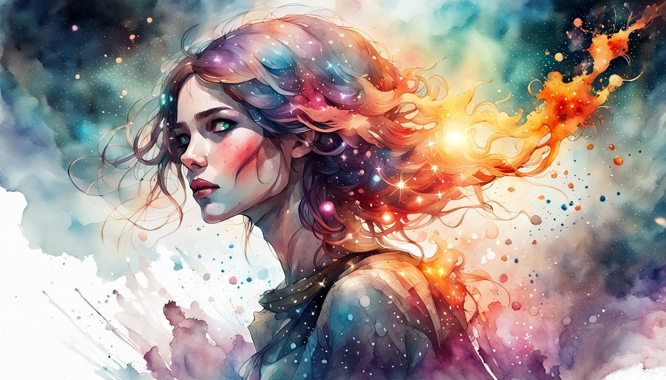 nebula, watercolor, splash art effect, Magical luminescent s...