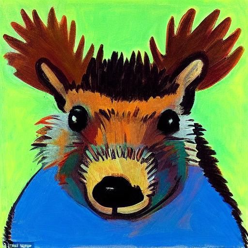 Hedgehog draws a portrait of a moose 
By Zinaida Serebriakov...