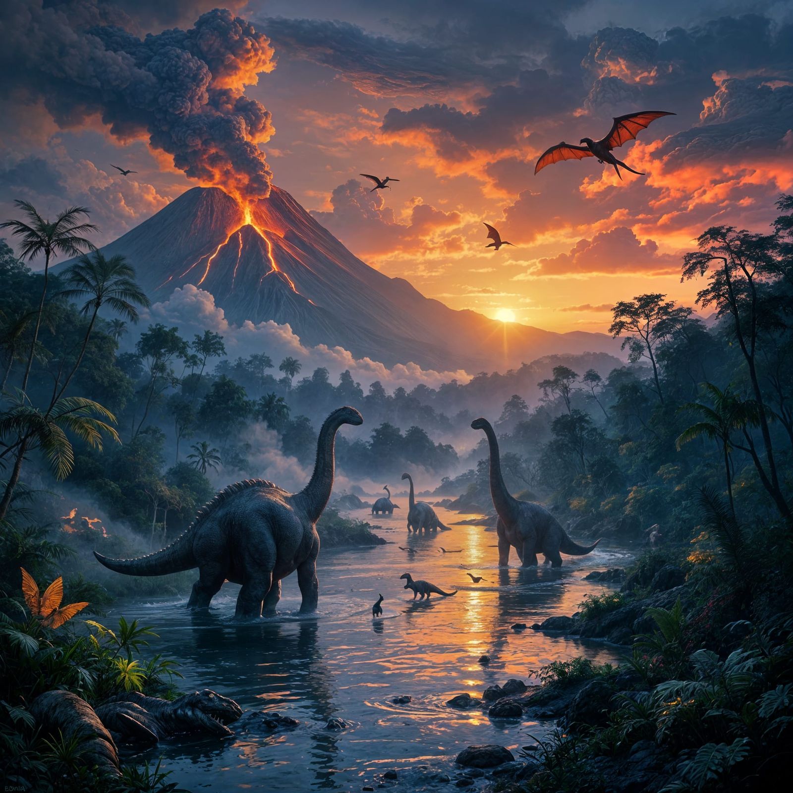 Jurassic rainforest at dawn  by @Luminara