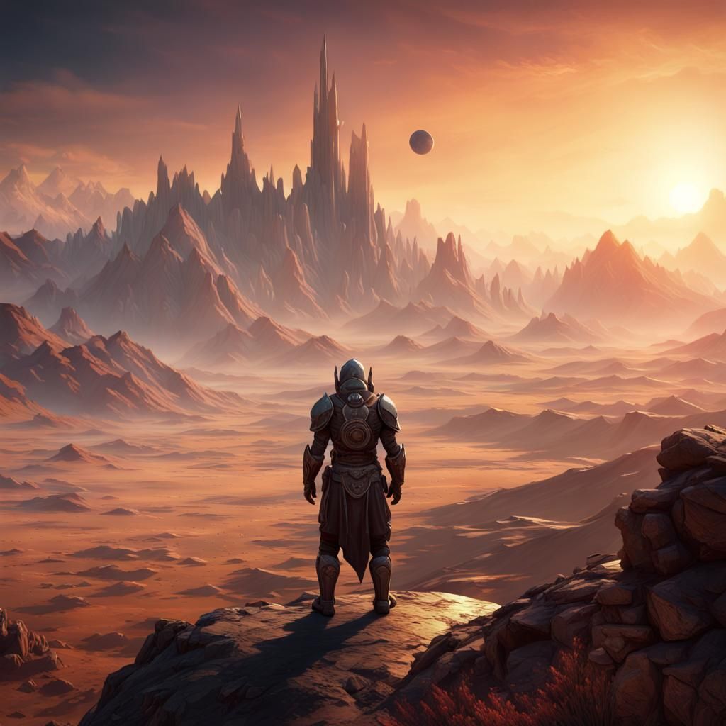 Skyrim theme, Medieval landscape in the background, Desert l...
