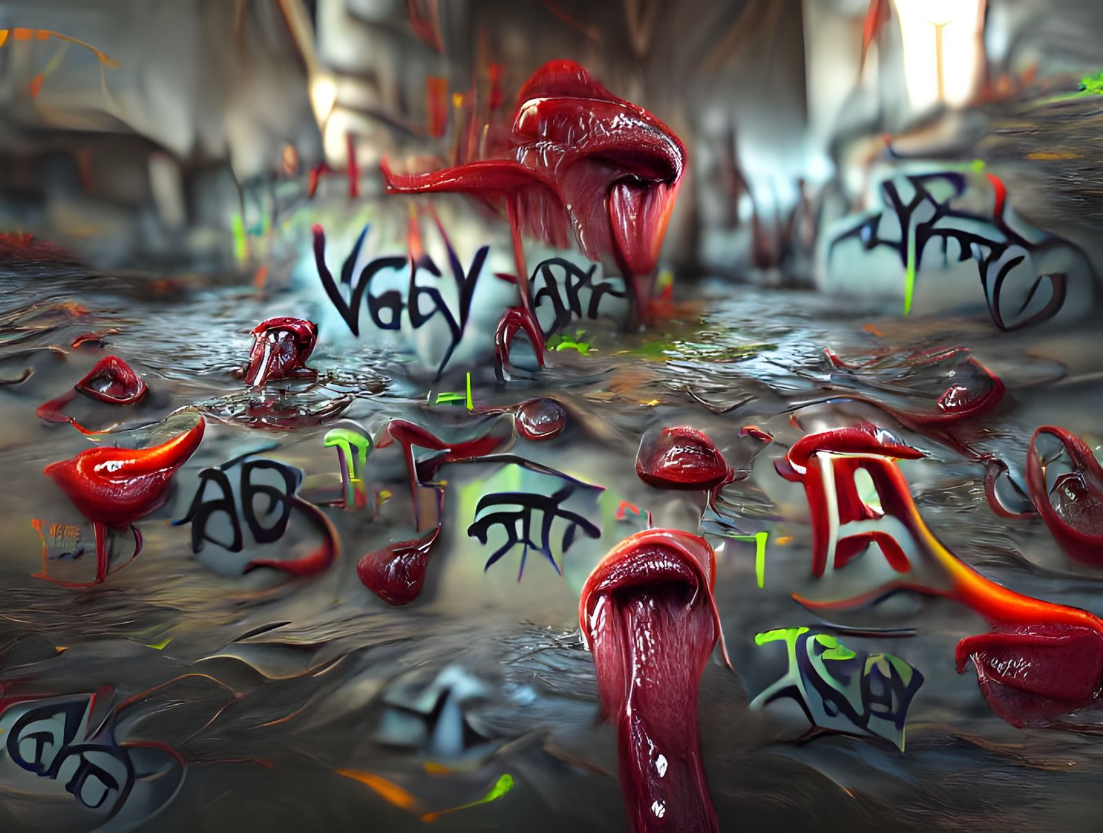 Many mouths scream gibbering horror.