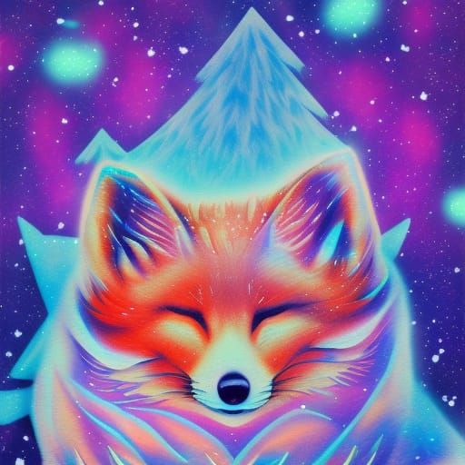 sleeping snow fox