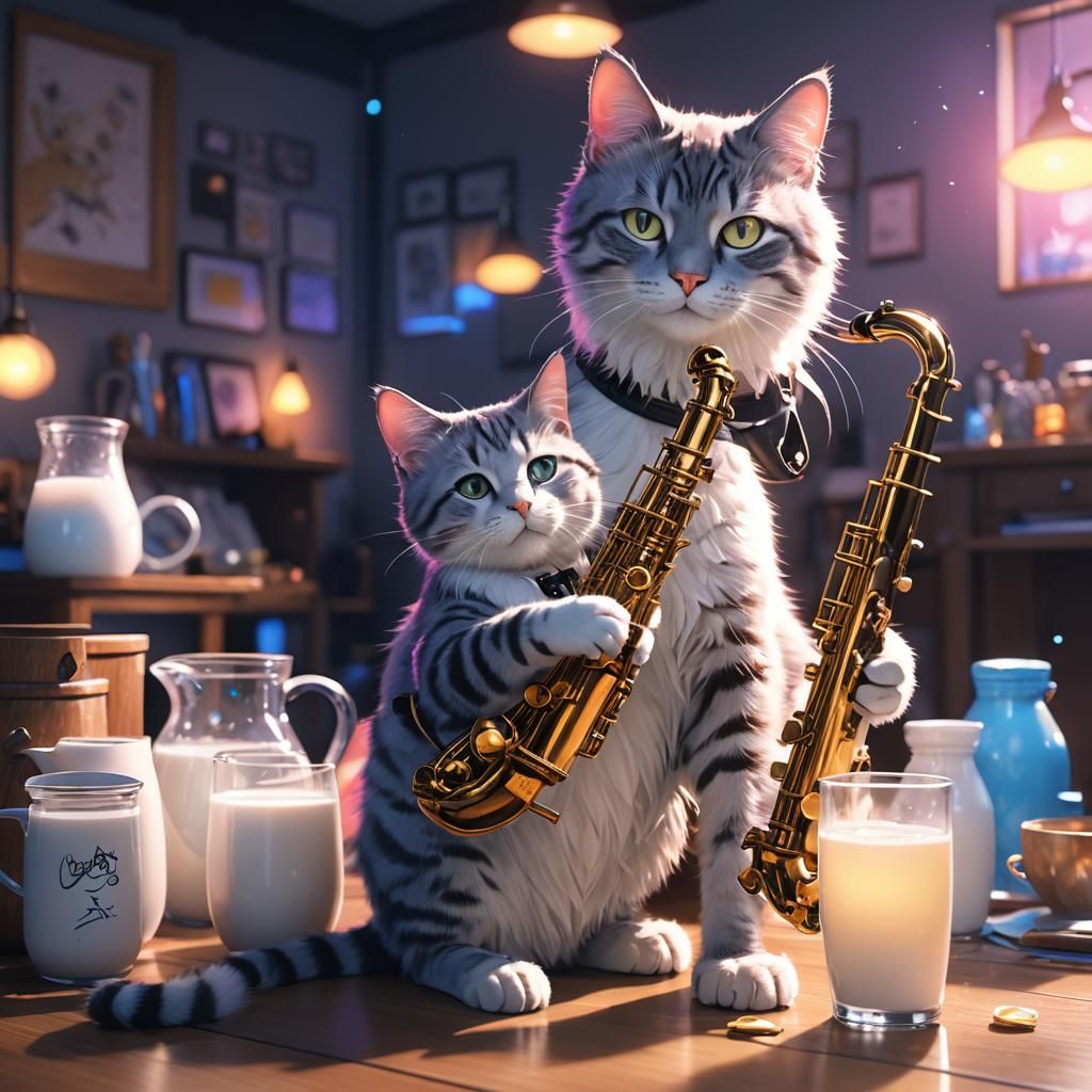 Anime Cat Saxophonist in Neon Haze