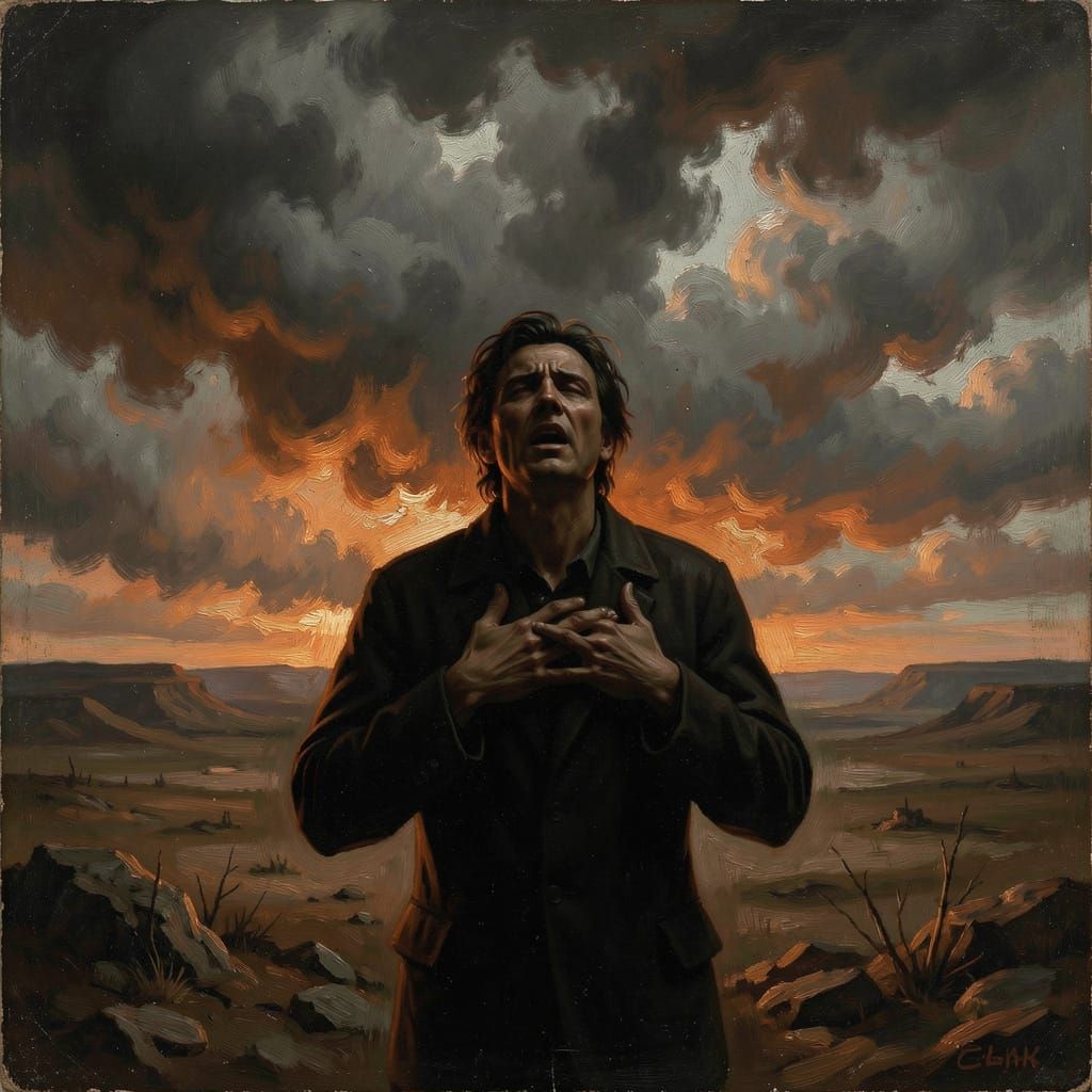 Dramatic Realism Oil Painting of Desperate Choice