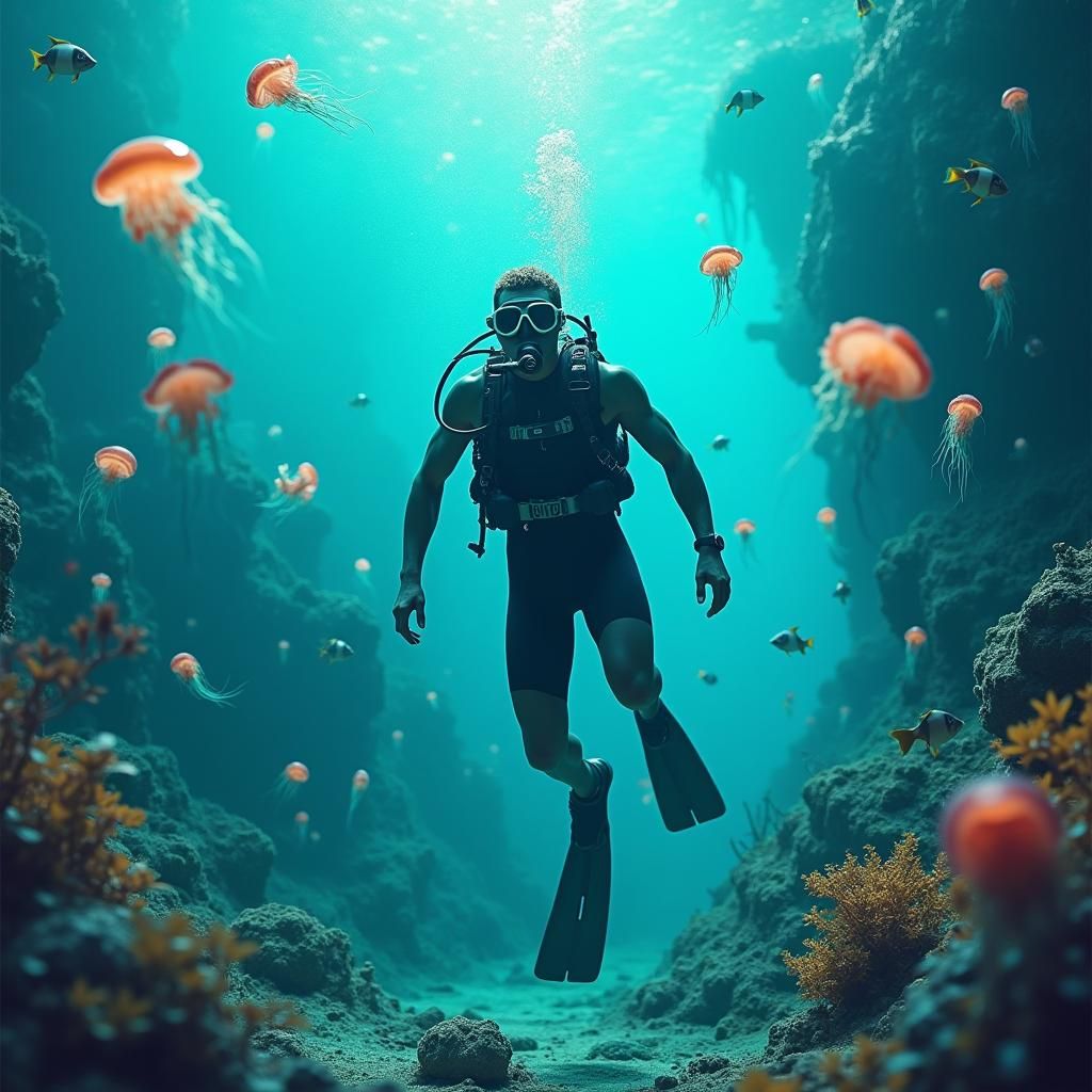 scuba diving without fins in action AI Generated Artwork NightCafe
