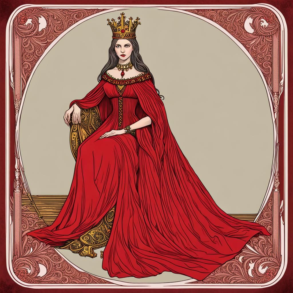 The "Empress" in a red dress tarot card