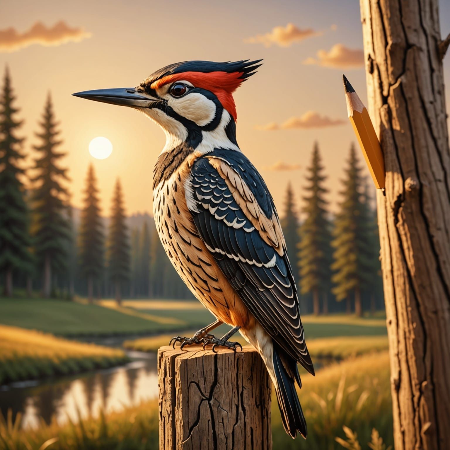 A wood-carved woodpecker