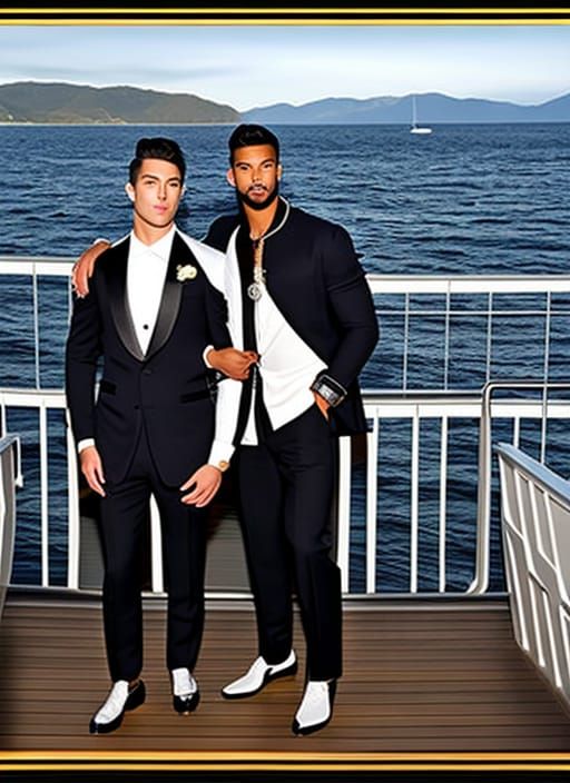 Two well dressed handsome attractive masculine muscular men ...