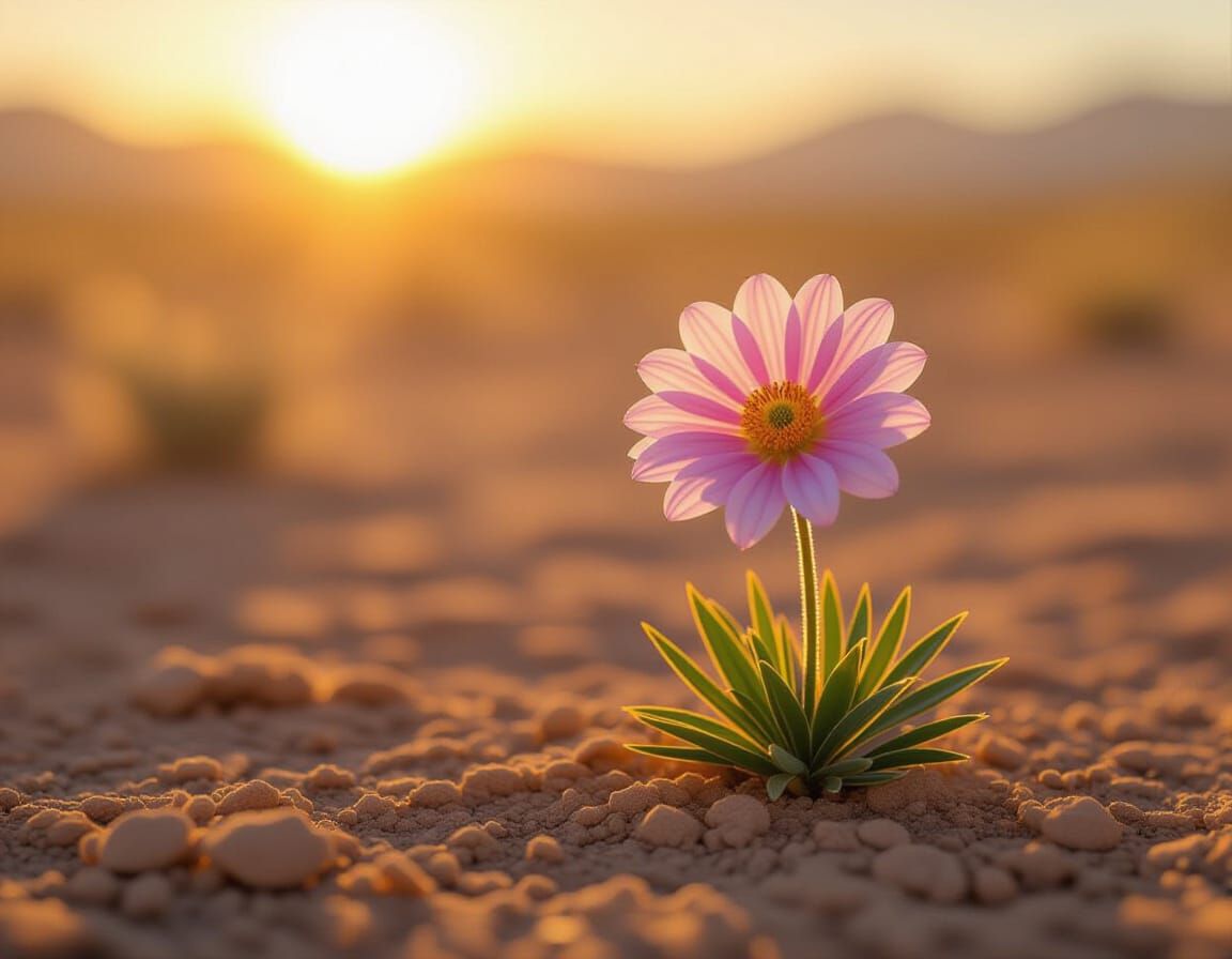 Solitary Desert Flower in Golden Hour Light