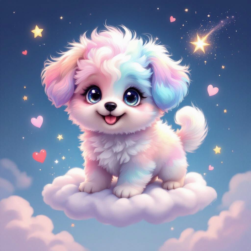 Pastel Puppy Radiating Joy and Magic