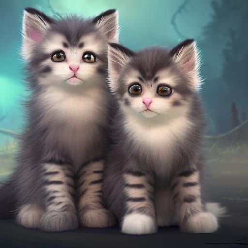 two fluffy kittens posing for a picture together