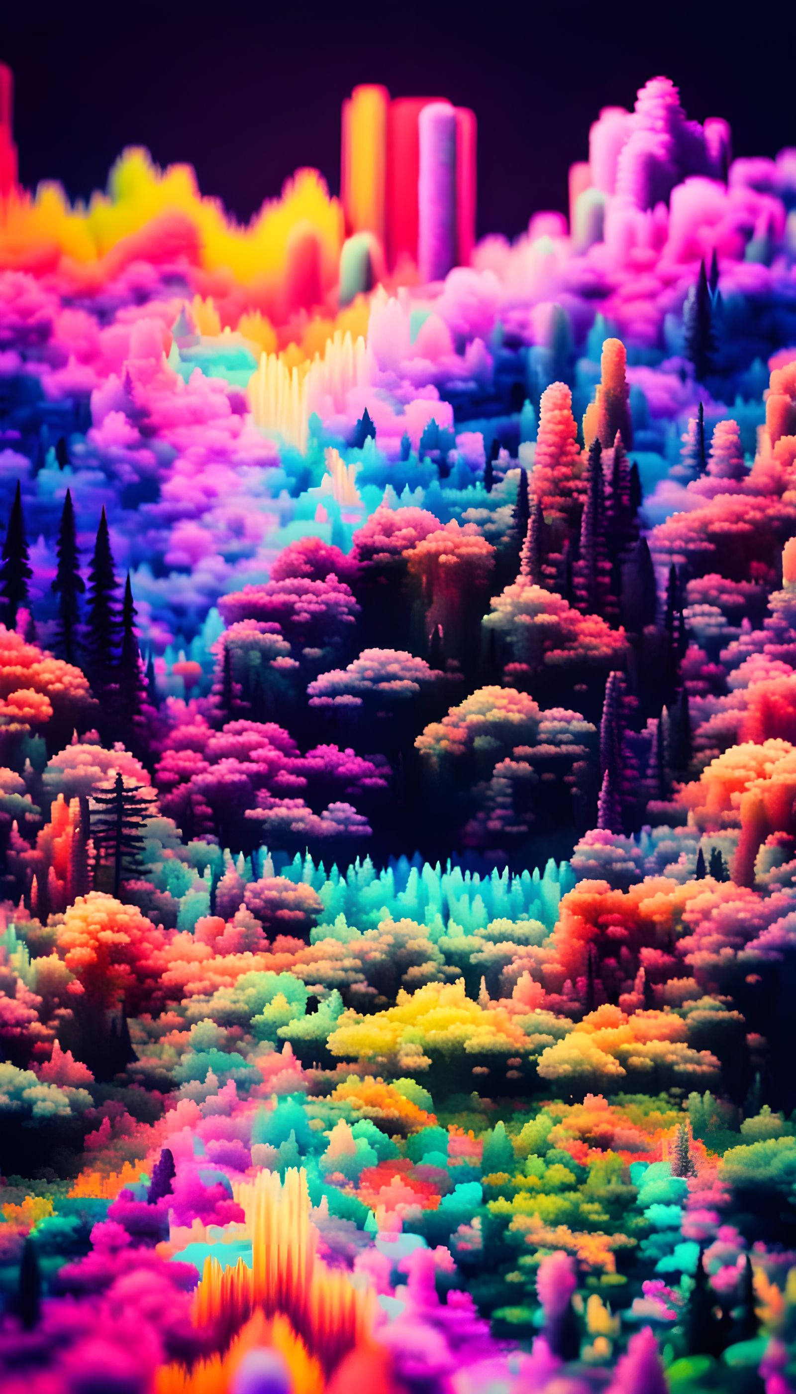 Psychedelic 8-bit Diorama in Neon Pixel Art
