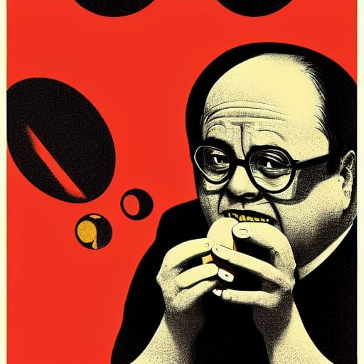 Art Deco Danny DeVito eating eggs