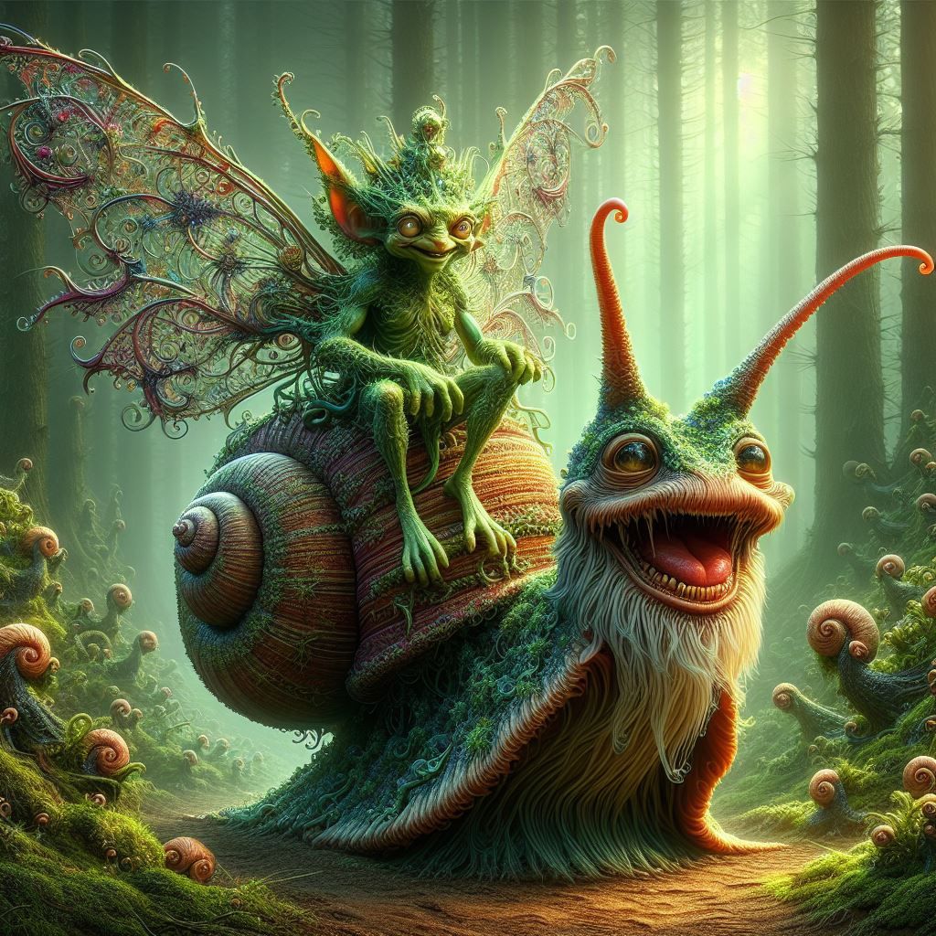 Evil fairy on his snail buddy