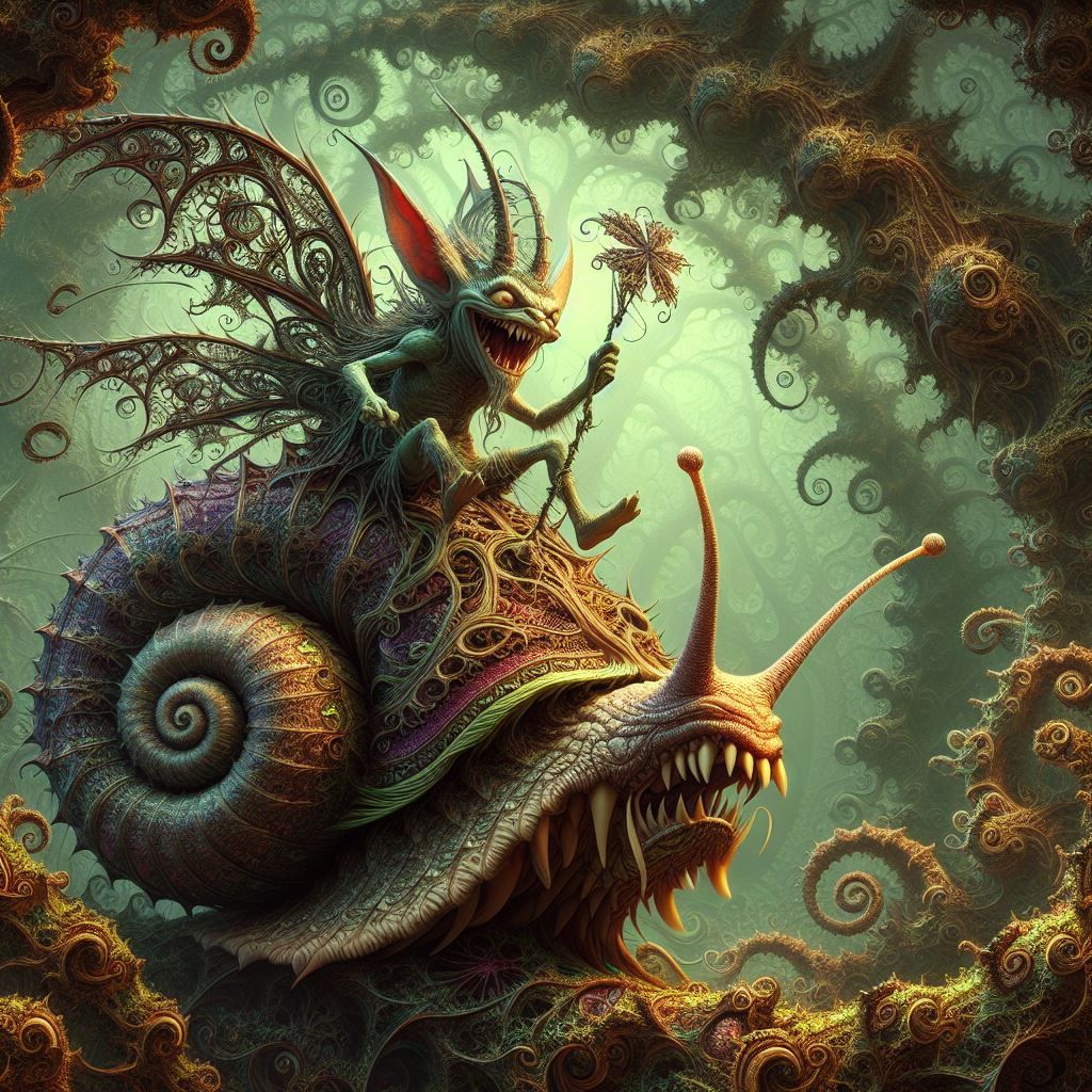 Evil fairy on monstrous snail
