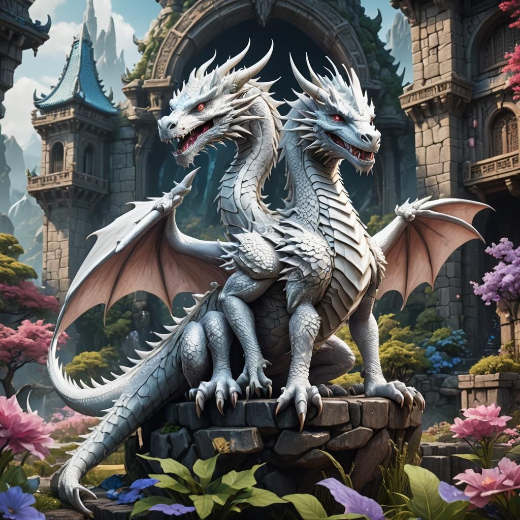 Kawaii White Dragon Fantasy Concept Art