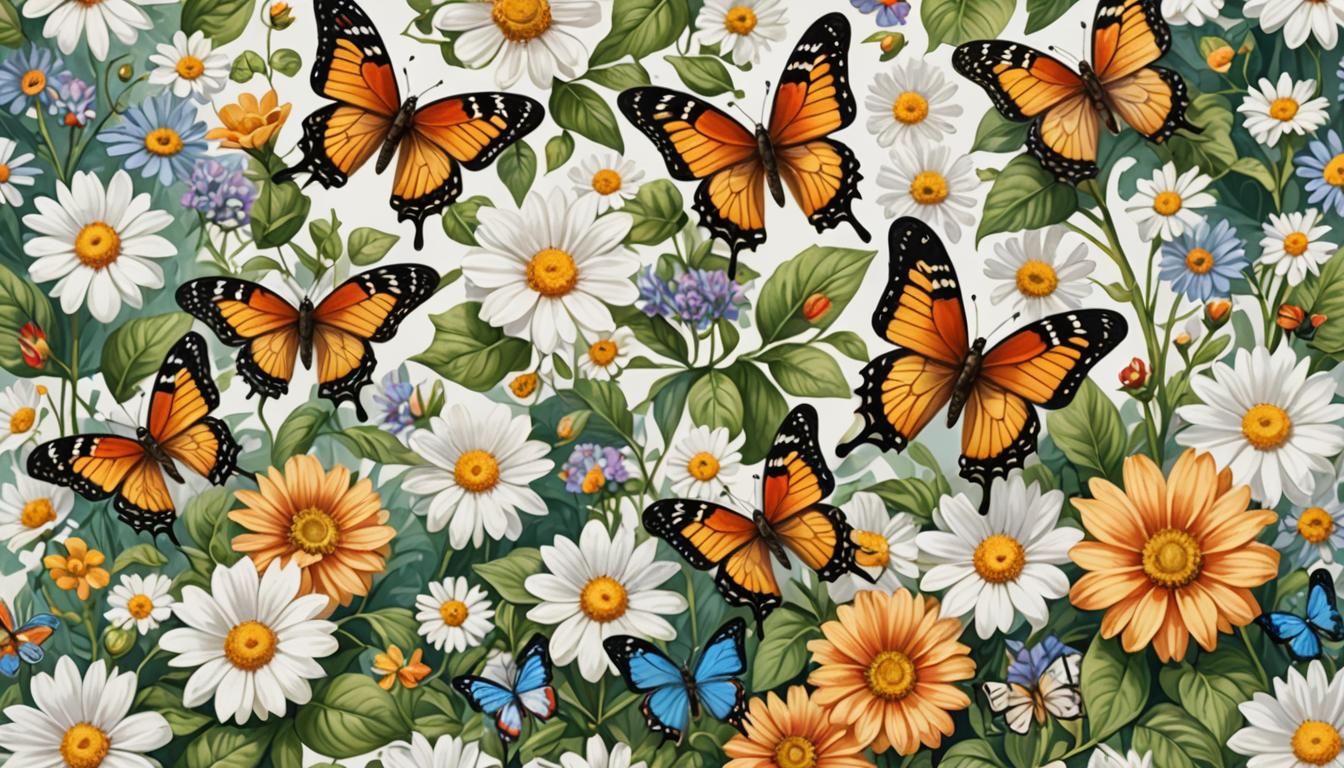 flowers and butterflies, butterfly with flowers and leaves o...