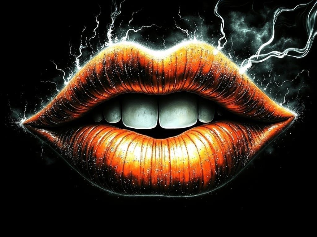  Lips made of fire and flames. Wisps of fire, wisps of flames <lora:DarkFantasy:1.0> 