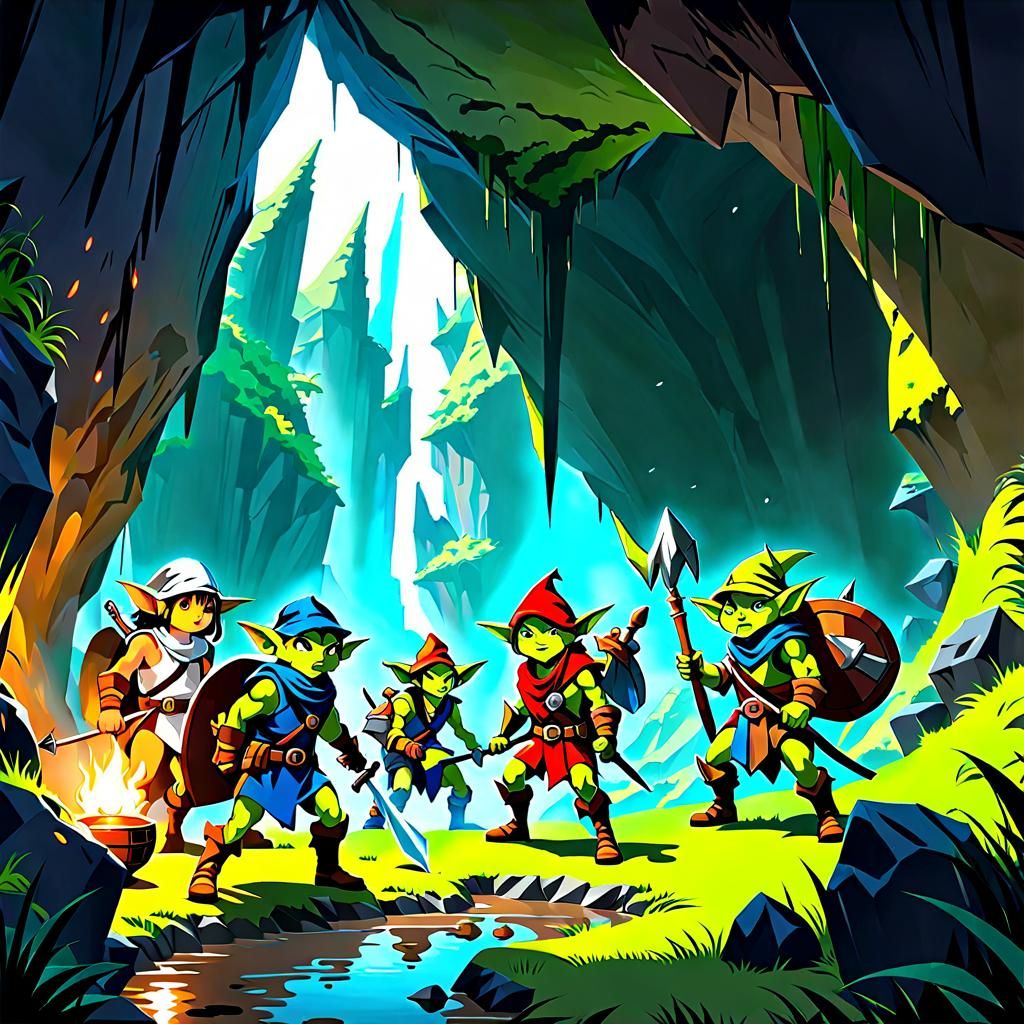 Party Of Goblins Exploring A Cave