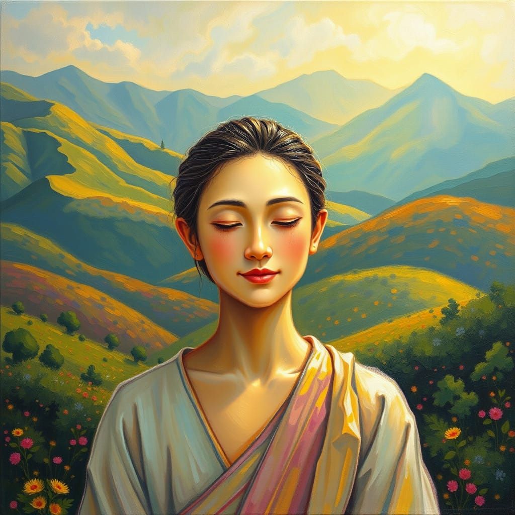 Serene Being Radiates Loving-Kindness in Vibrant Landscape