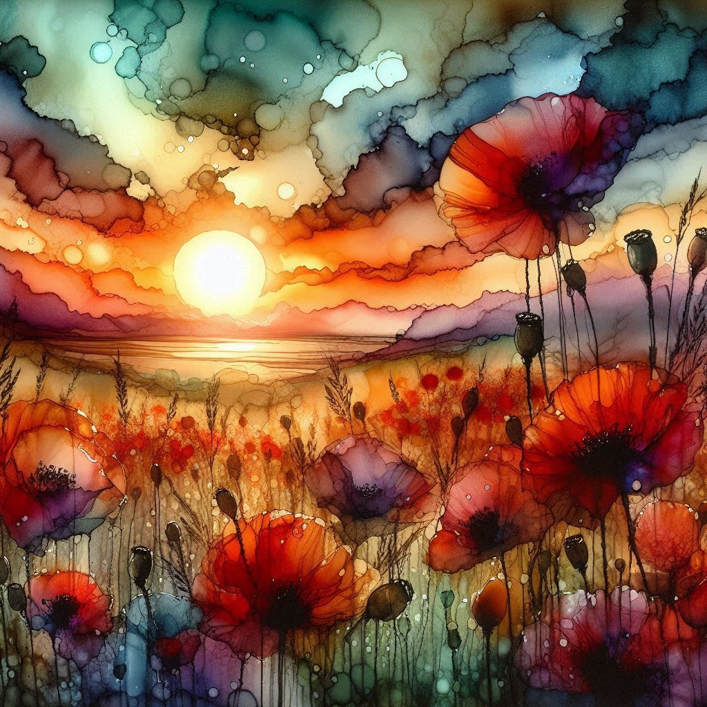 Sunset over poppies