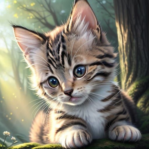 Curious Kitten Portrait in Anime Style