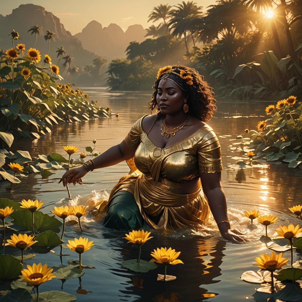 Ifatayese african Egyptian plus size woman happy in the nile river