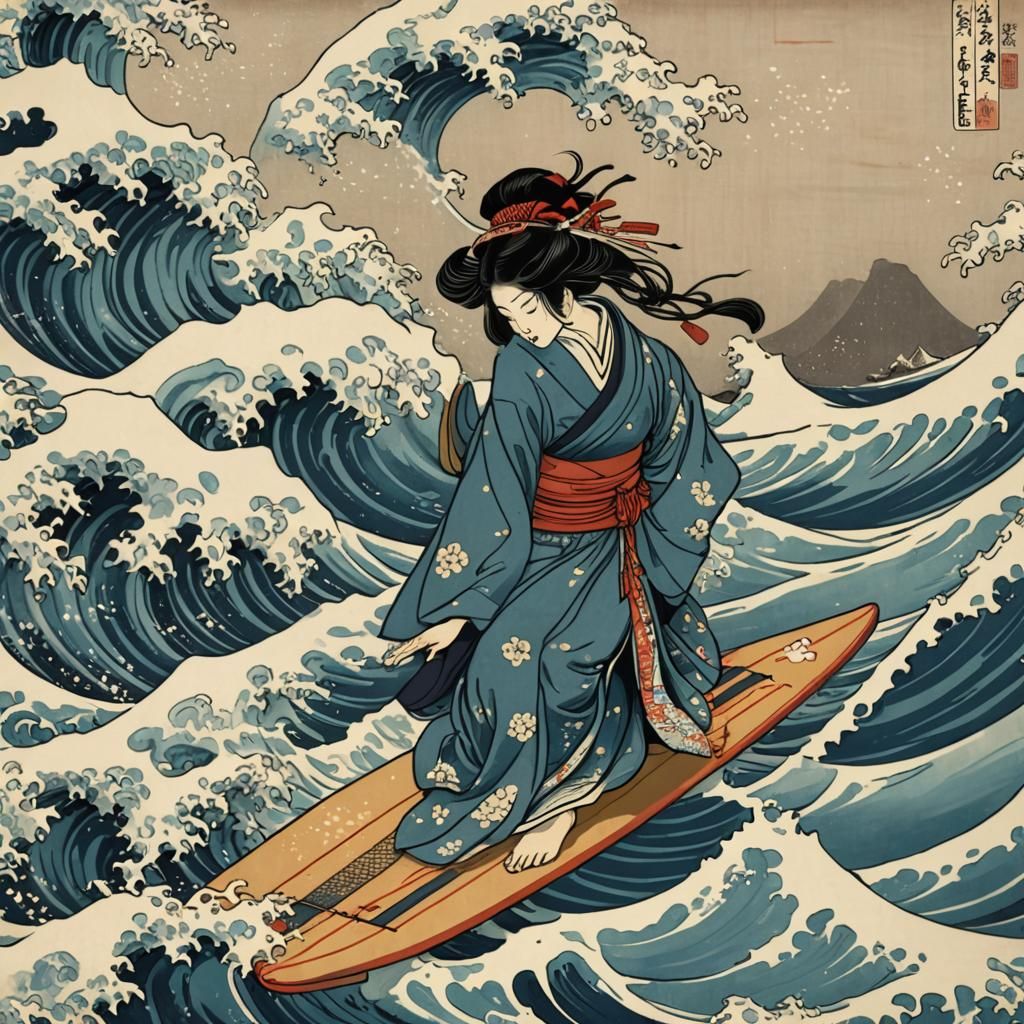 Surfing the great wave off Kanagawa  by @Twinkletoast