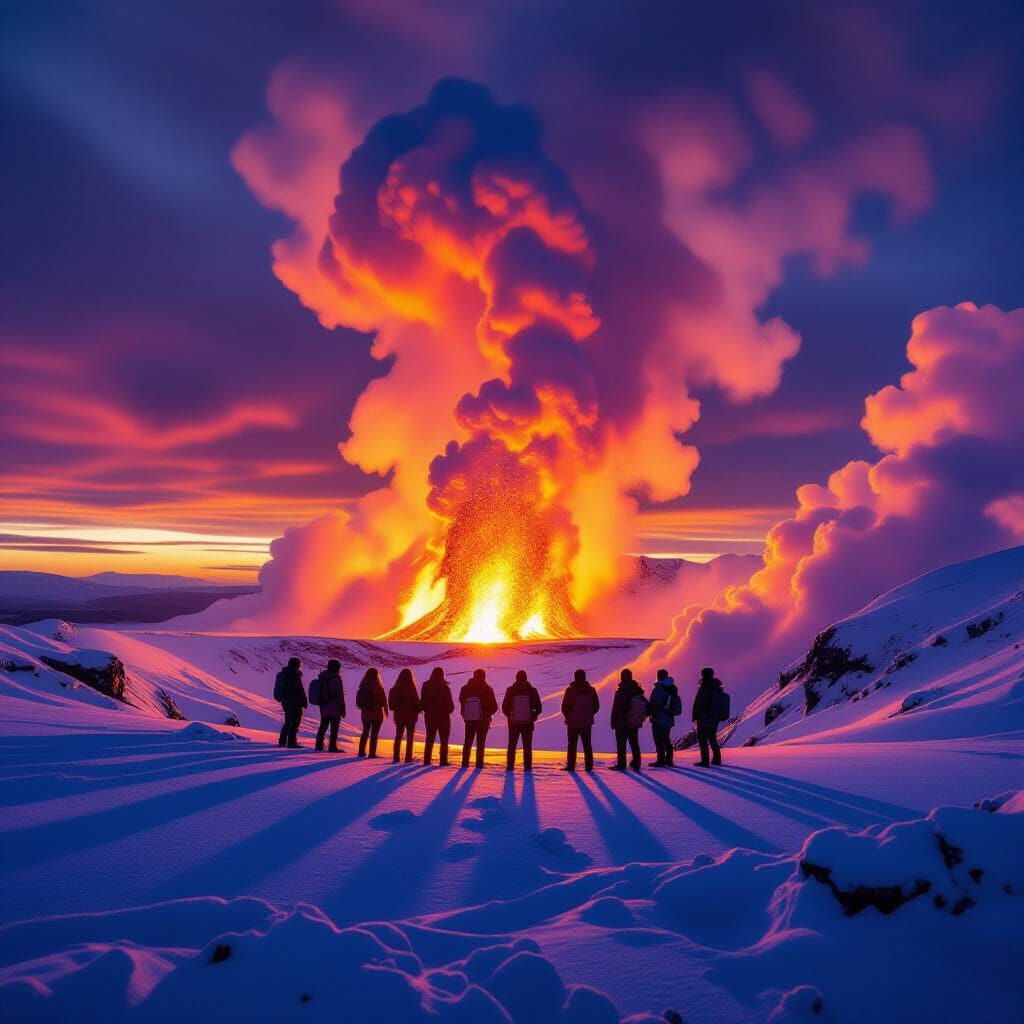 Dramatic Cinematic Scene of Volcano Eruption at Dusk
