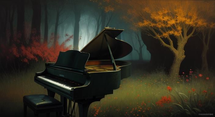 abandoned piano; meadow