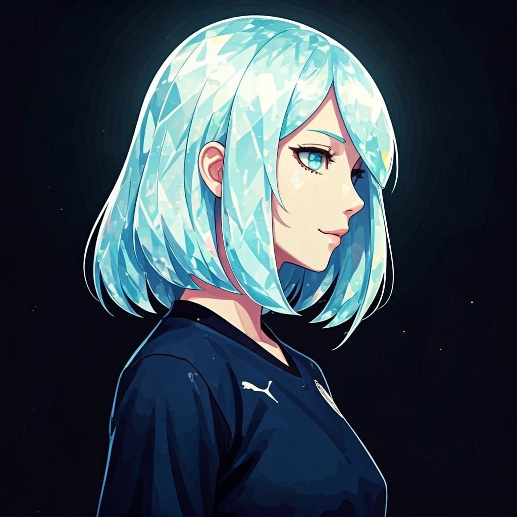 Anime Girl with Crystalline Hair in Manga Style