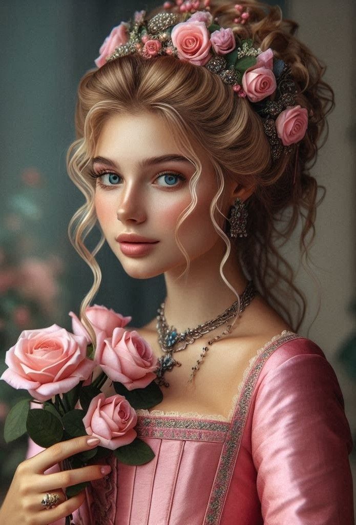 Венецианка в розовом шелке с розами 3