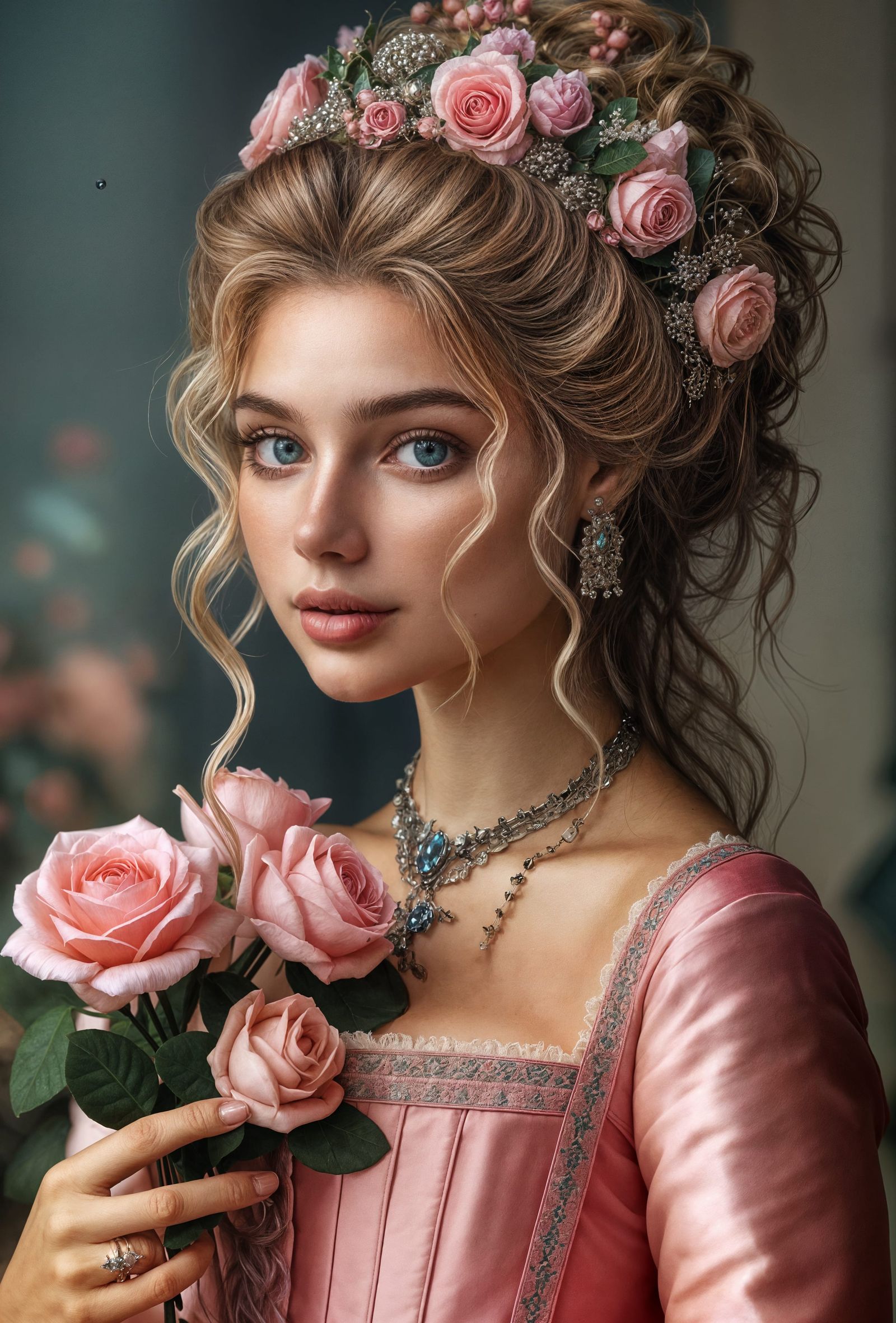 Венецианка в розовом шелке с розами 3