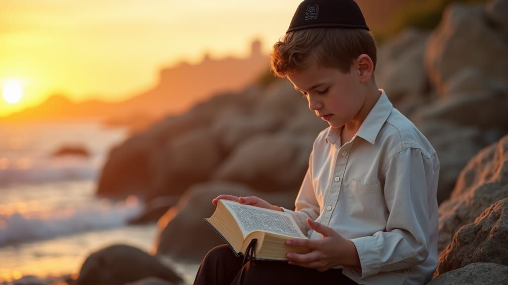 Young Boy Praying at Sunset: A Portrait