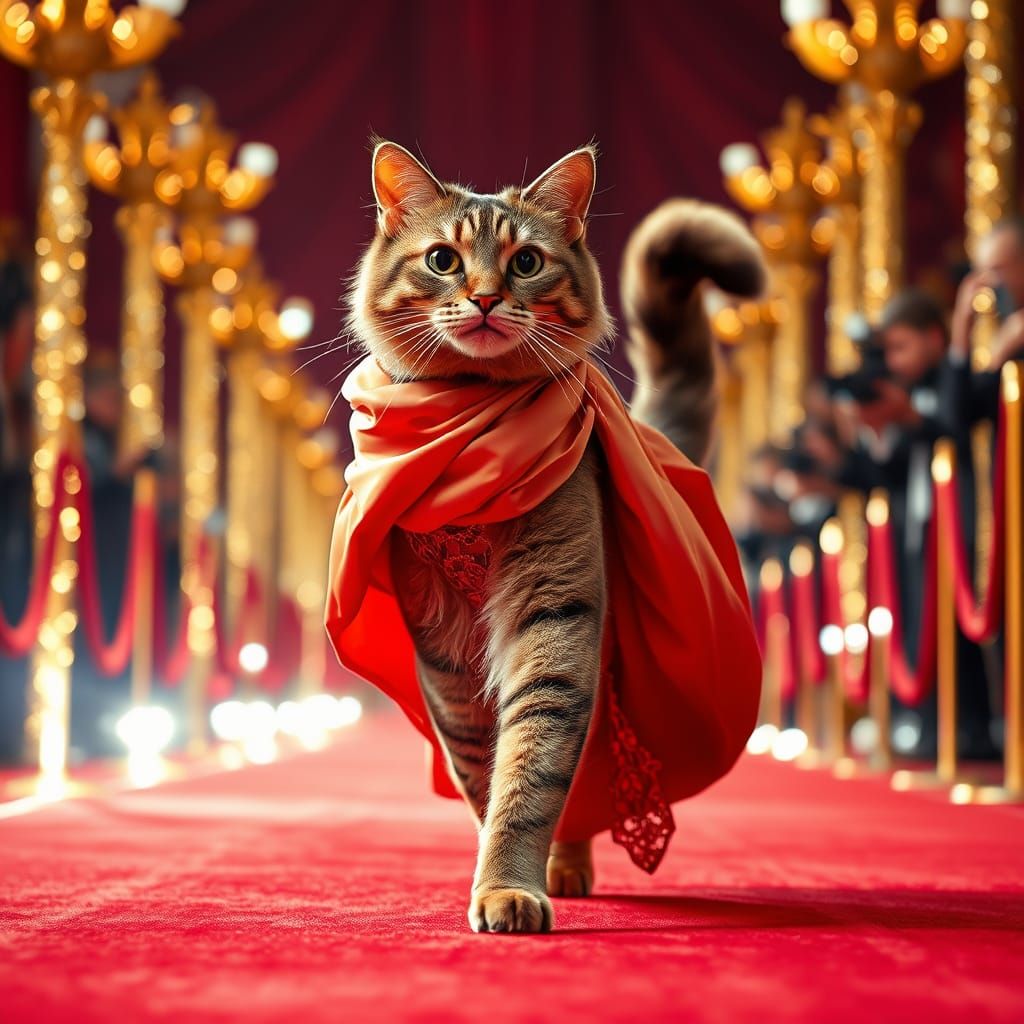 Pretty cat in satin walking the red carpet  by @VolcanoKatze