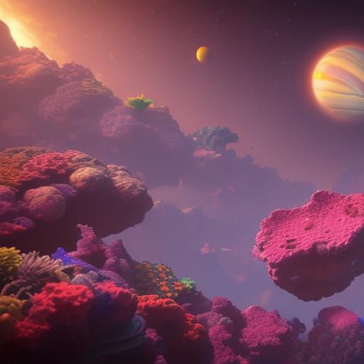 coral reef, with planets