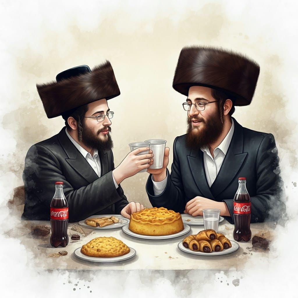 Traditional Jewish Men Raise Toasts in Cozy Atmosphere