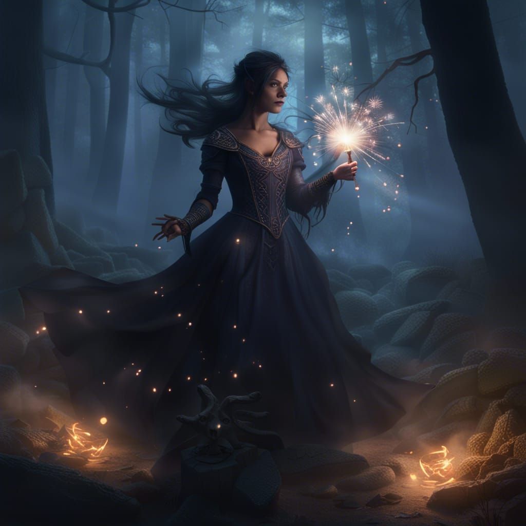 brunetteprincess casts a spell in the shadows of a misty for...