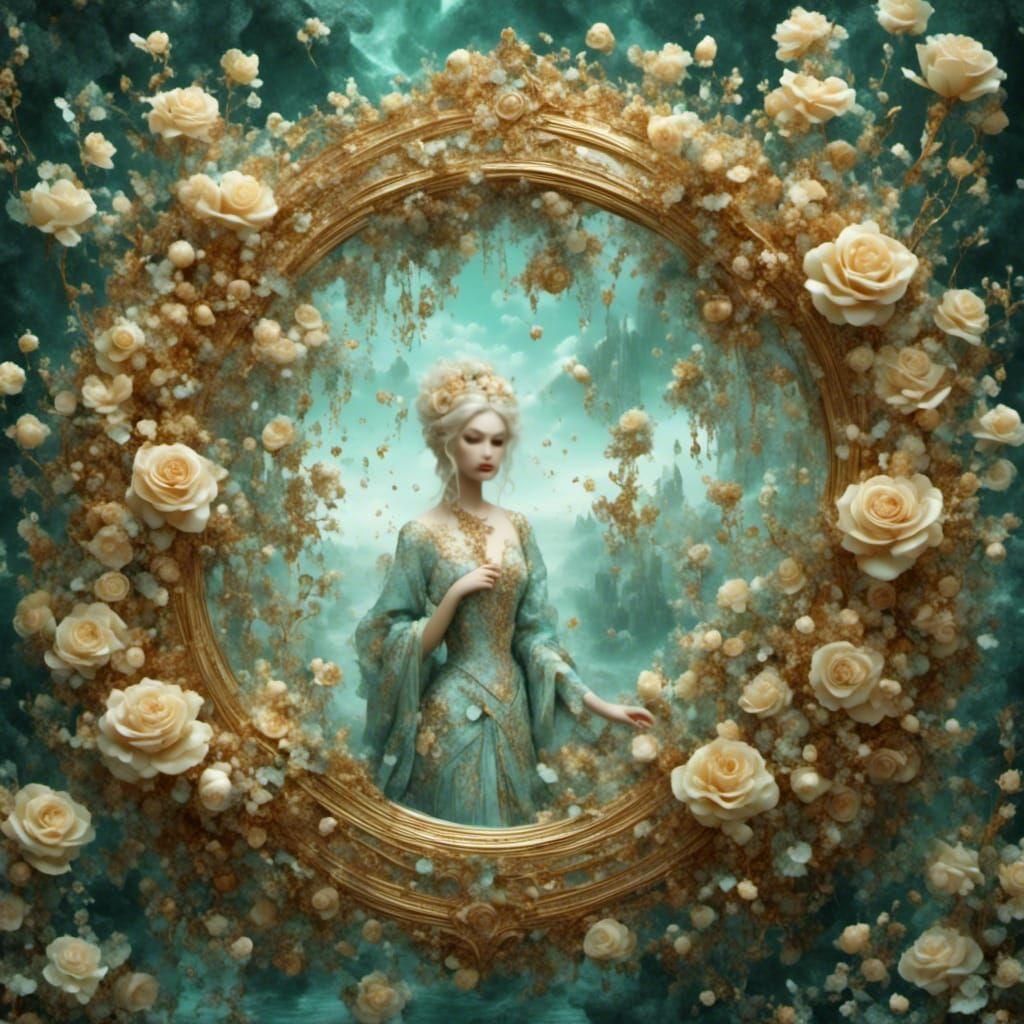 Golden Roses Reflected in a Magic Portrait