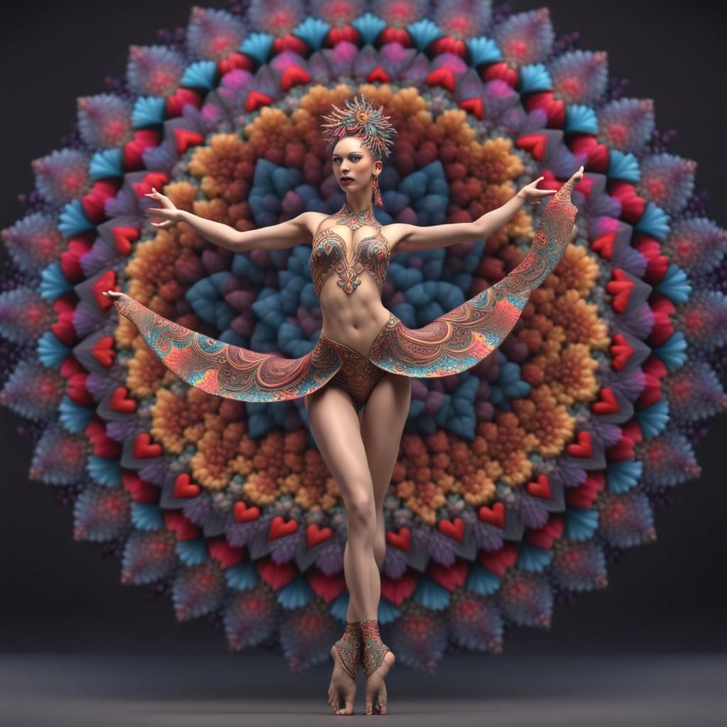 beautiful dancer, full body with fractal patterned hearts, f...