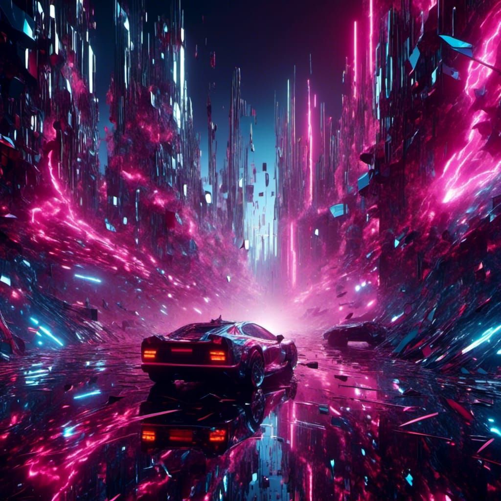 <lora:Shattered:1.0>shattered mirror, mirrors 
the most beautiful neon cyberpunk city highway, speeding ships, neon lasers