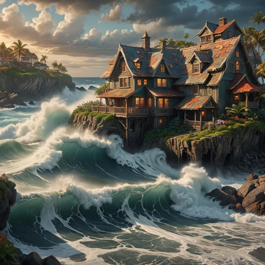 Majestic Wave Forms House Shape on Shore