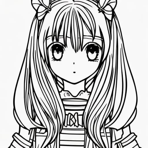 Line art coloring page of an anime girl with pigtails coloring page ...