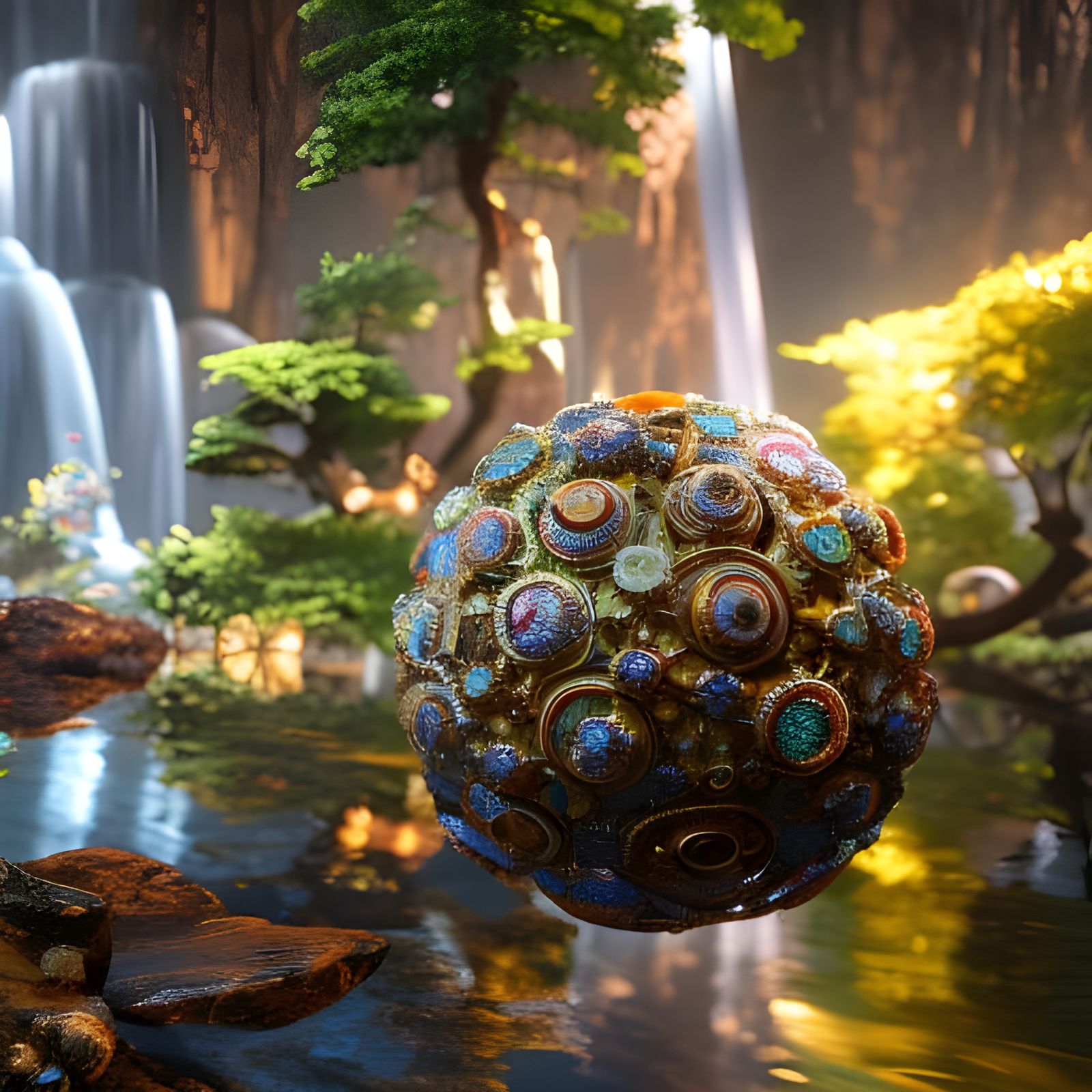 the orbs of heaven, fractal, maximalist render, abstract art, hyper realistic, hyperdetailed, intricate ...  by @ArtByAj