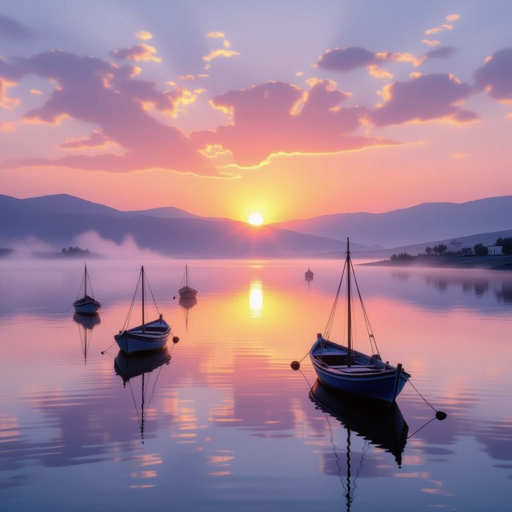 Sunrise Over Sea of Galilee in Turner-Inspired Style