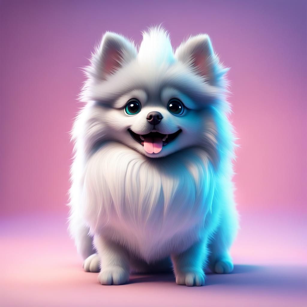 Cute pastel blue merle pomeranian puppy Pixar, Disney, concept art, 3d ...